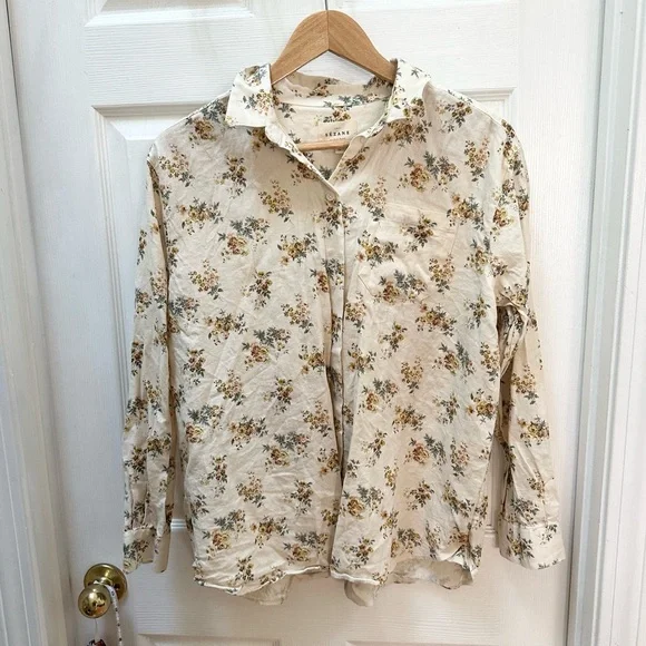 Sezane Cream Floral Button-Down Shirt - Picture 1 of 6